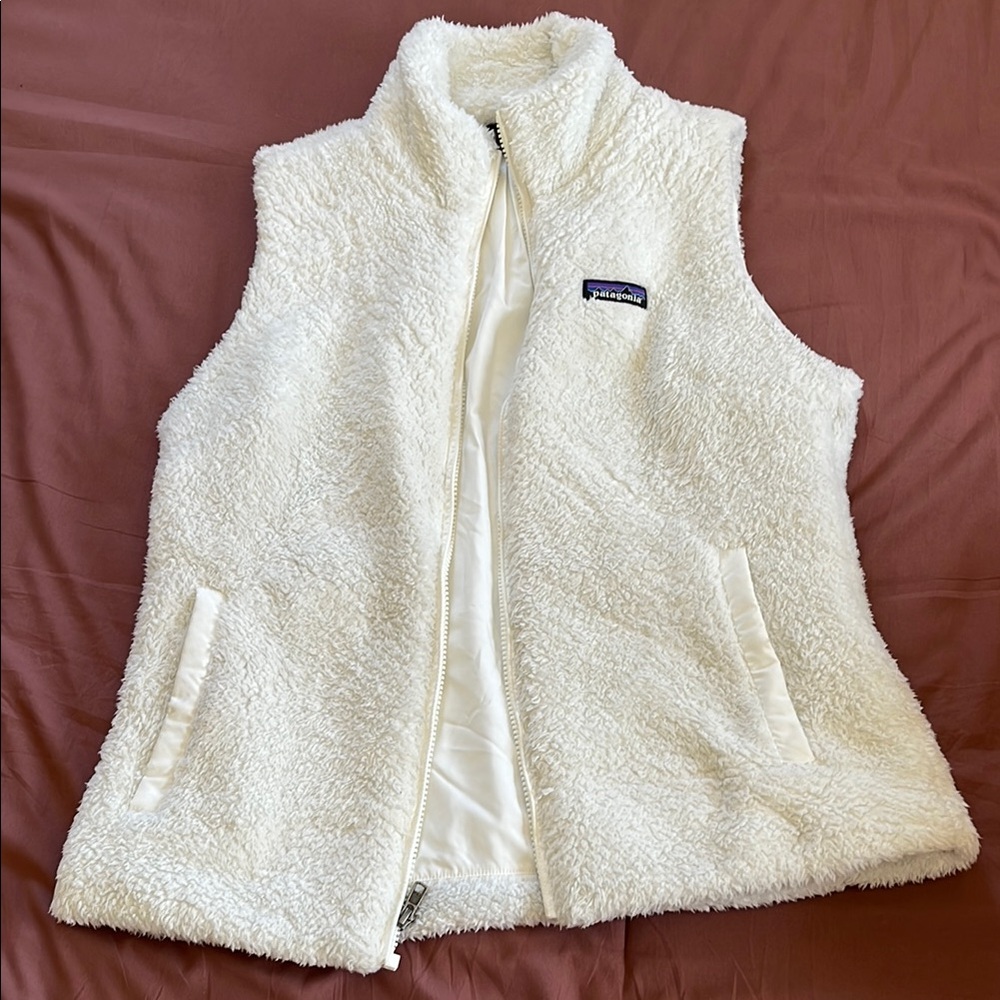 Patagonia White Fleece Vest with Standing Collar